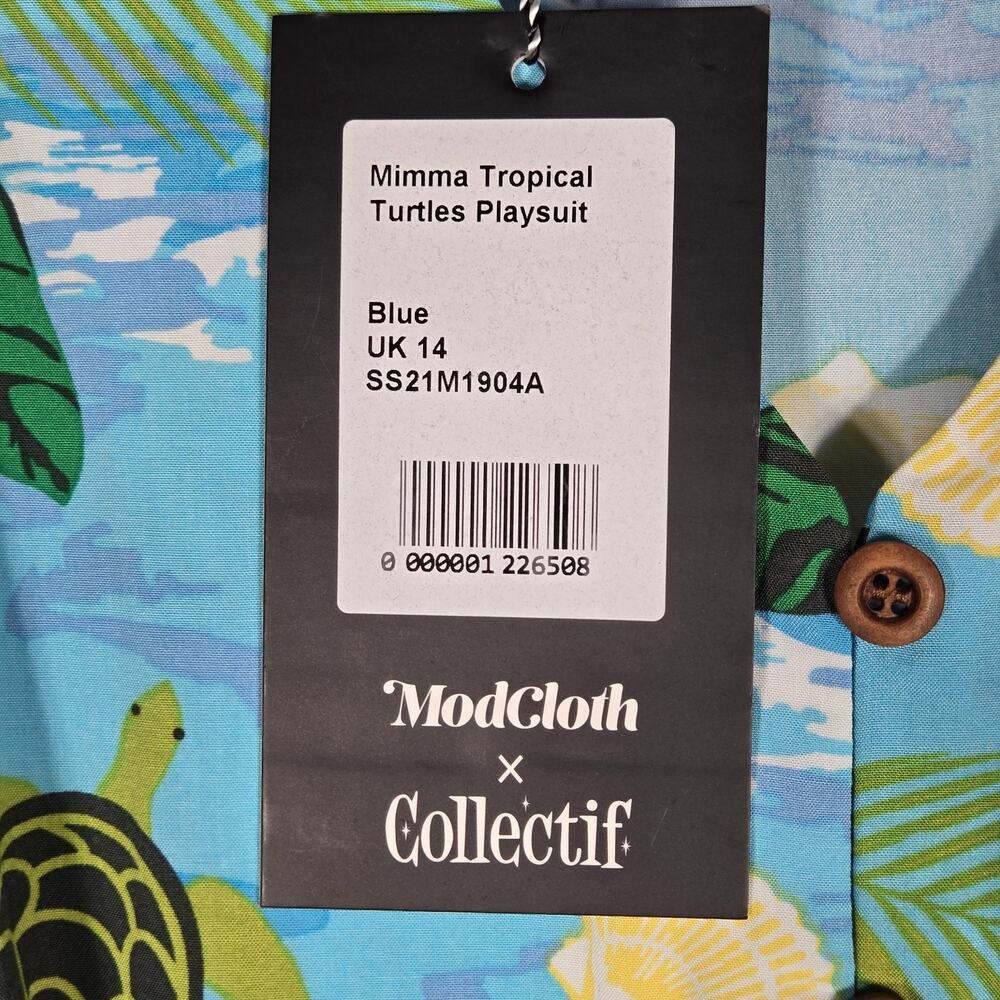 ModCloth Collectif Mimma Romper 10 NEW Tropical Turtles Blue Hawaiian Playsuit - Picture 6 of 11